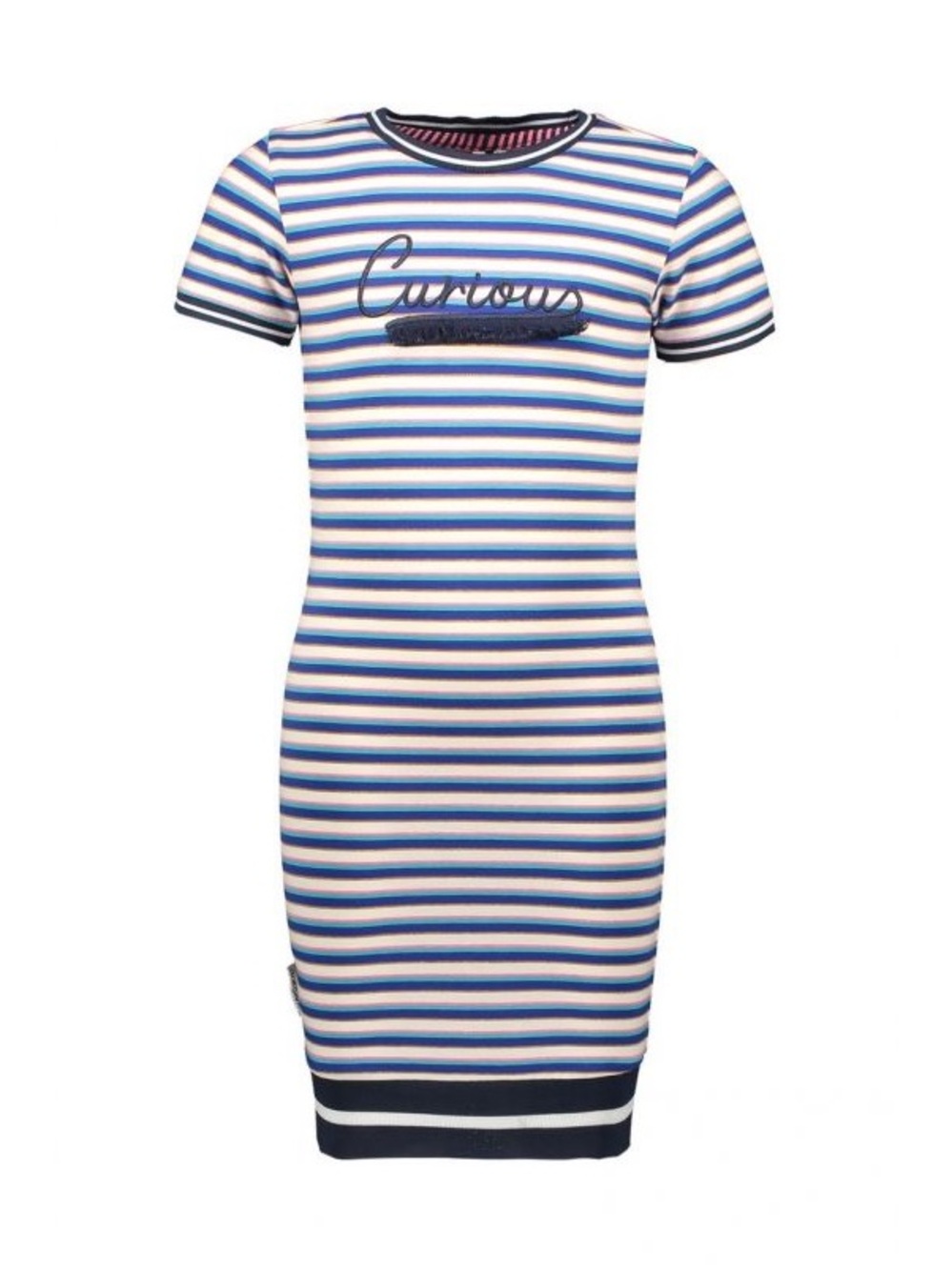 Striped Knit Tee Dress - Blue & White